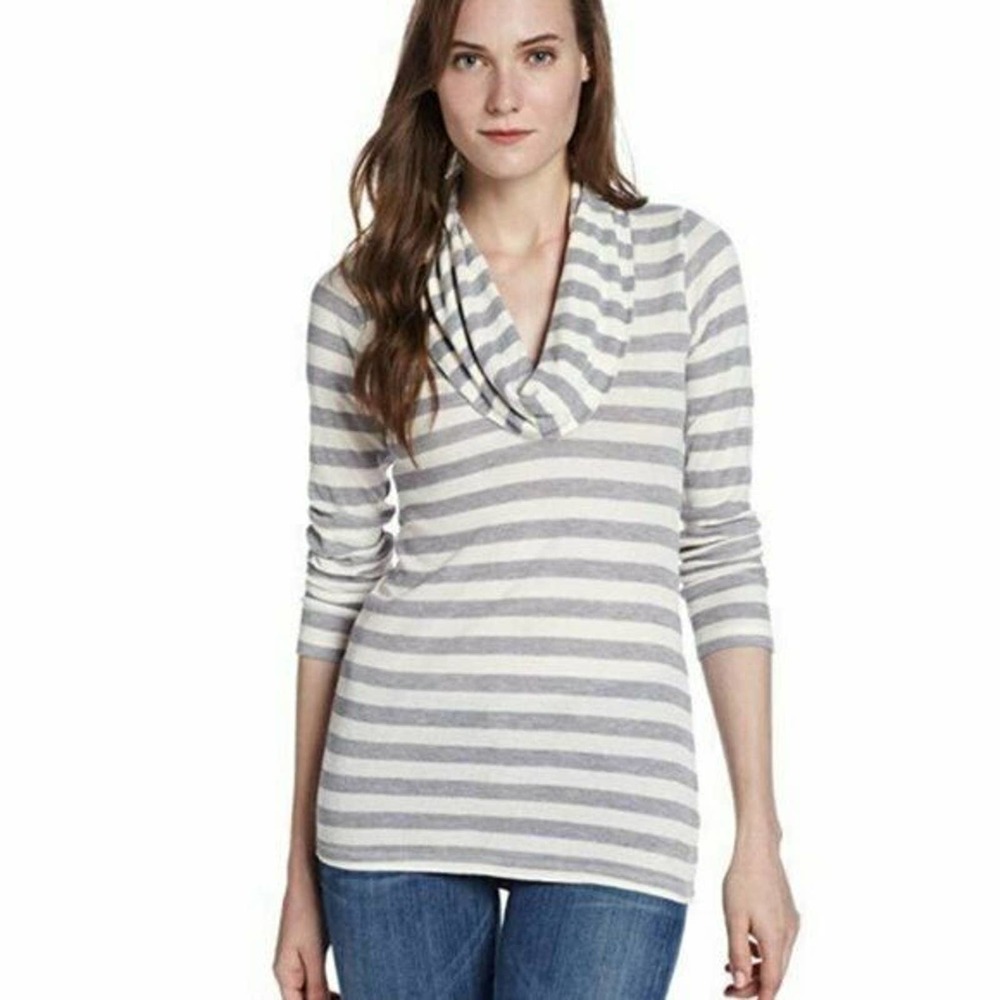 Splendid Stripe Pullover Cowl Neck Thermal Sweater